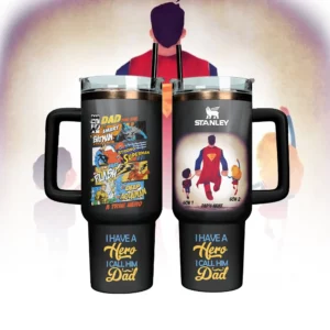 Father‚Äôs Day x Superman Movies Custom Stanley Quencher 40oz Stainless Steel Tumbler With Handle - Threewoofs