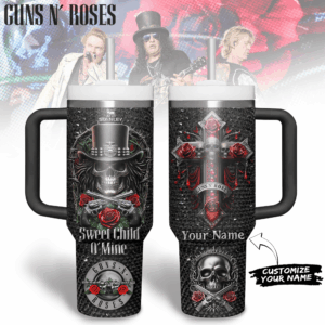 Guns N‚Äô Roses Music Custom Stanley Quencher 40oz Stainless Steel Tumbler With Handle - Threewoofs