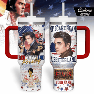 Elvis Presley Music Custom Stanley Quencher 40oz Stainless Steel Tumbler With Handle - Threewoofs