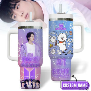 Jin BTS Music Custom Stanley Quencher 40oz Stainless Steel Tumbler With Handle - Threewoofs