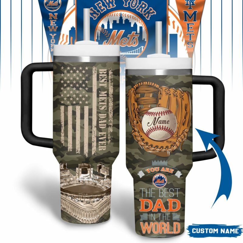 New York Mets MLB Custom Stanley Quencher 40oz Stainless Steel Tumbler With Handle - Threewoofs