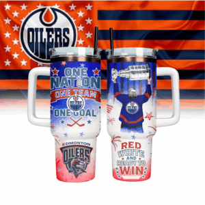 Edmonton Oilers NHL x Independence Day Custom Stanley Quencher 40oz Stainless Steel Tumbler With Handle - Threewoofs