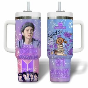 Suga BTS Music Custom Stanley Quencher 40oz Stainless Steel Tumbler With Handle - Threewoofs