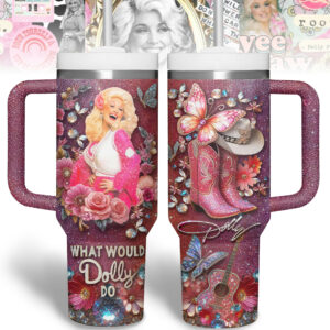 Dolly Parton Music Custom Stanley Quencher 40oz Stainless Steel Tumbler With Handle - Threewoofs
