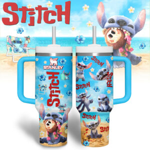 Stitch Cartoon Custom Stanley Quencher 40oz Stainless Steel Tumbler With Handle - Threewoofs