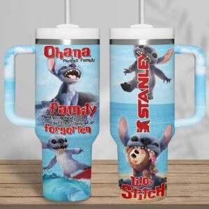 Lilo And Stitch Cartoon Custom Stanley Quencher 40oz Stainless Steel Tumbler With Handle - Threewoofs