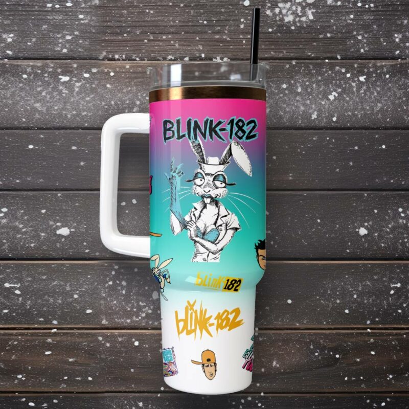 Blink-182 Band Music Custom Stanley Quencher 40oz Stainless Steel Tumbler With Handle - Threewoofs - Image 2