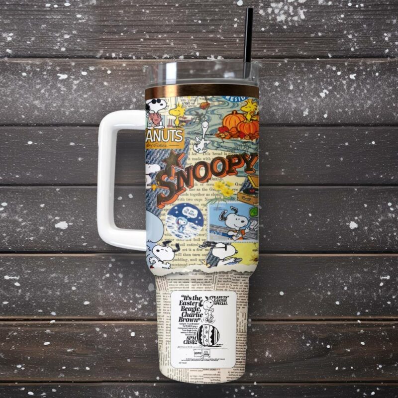 Snoopy Cartoon Custom Stanley Quencher 40oz Stainless Steel Tumbler With Handle - Threewoofs - Image 2