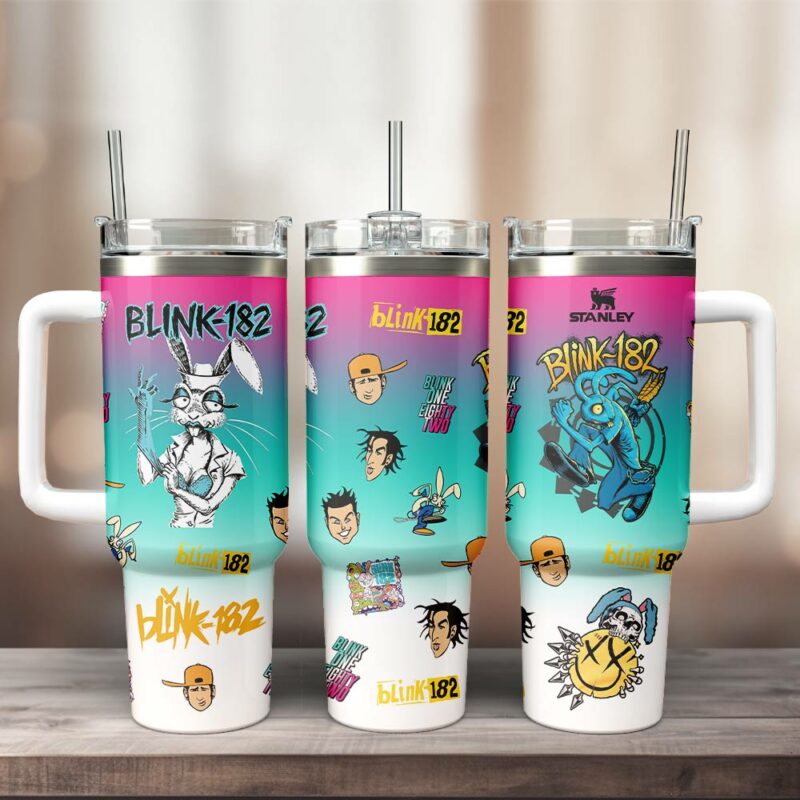 Blink-182 Band Music Custom Stanley Quencher 40oz Stainless Steel Tumbler With Handle - Threewoofs - Image 3