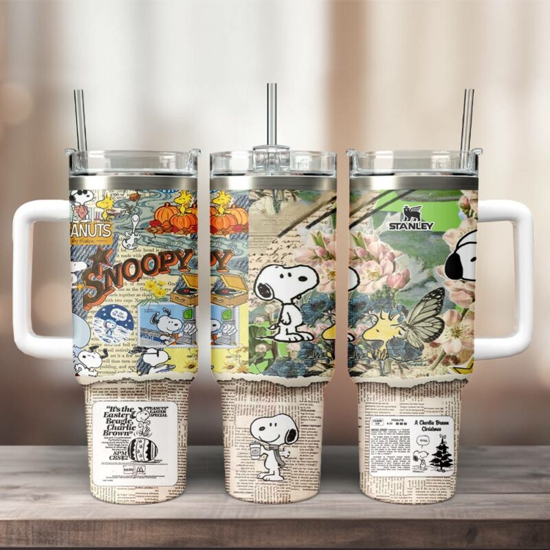 Snoopy Cartoon Custom Stanley Quencher 40oz Stainless Steel Tumbler With Handle - Threewoofs - Image 3