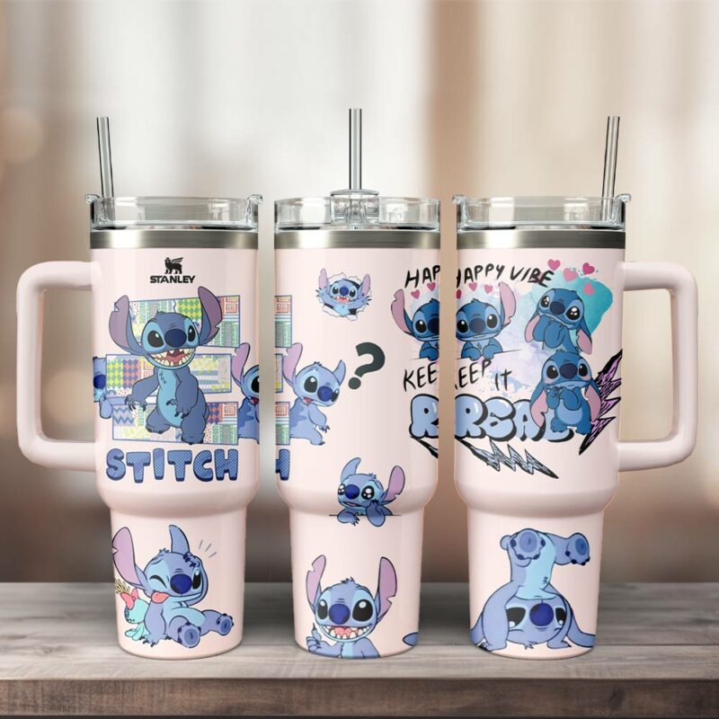 Lilo & Stitch Cartoon Custom Stanley Quencher 40oz Stainless Steel Tumbler With Handle - Threewoofs - Image 3