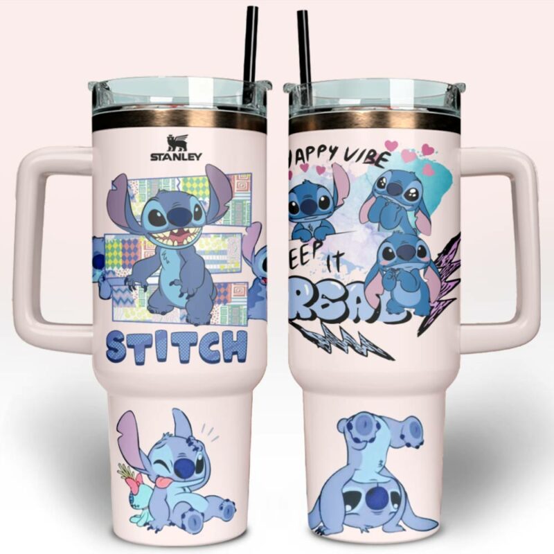 Lilo & Stitch Cartoon Custom Stanley Quencher 40oz Stainless Steel Tumbler With Handle - Threewoofs