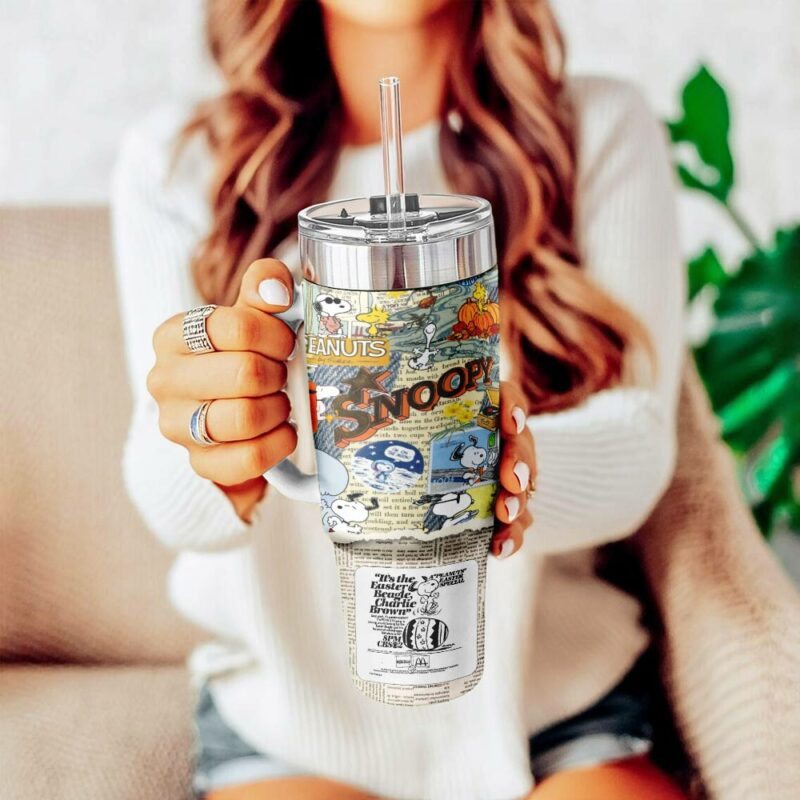 Snoopy Cartoon Custom Stanley Quencher 40oz Stainless Steel Tumbler With Handle - Threewoofs - Image 5