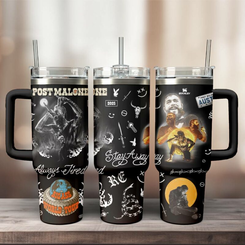 Post Malone Music Custom Stanley Quencher 40oz Stainless Steel Tumbler With Handle - Threewoofs - Image 3