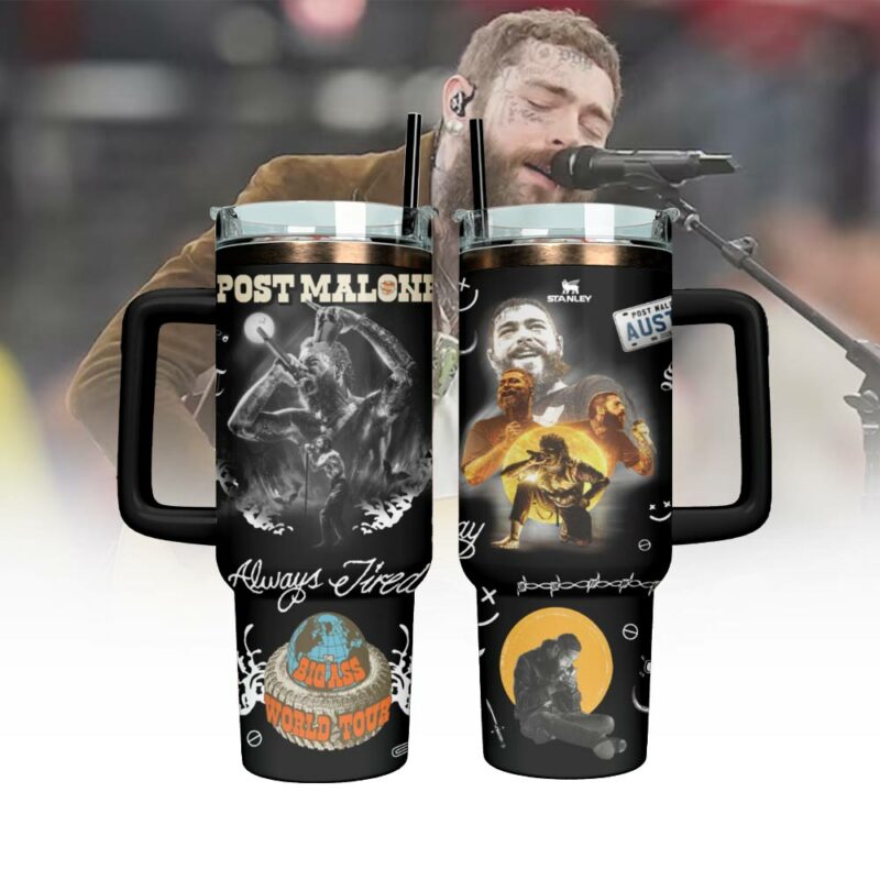 Post Malone Music Custom Stanley Quencher 40oz Stainless Steel Tumbler With Handle - Threewoofs