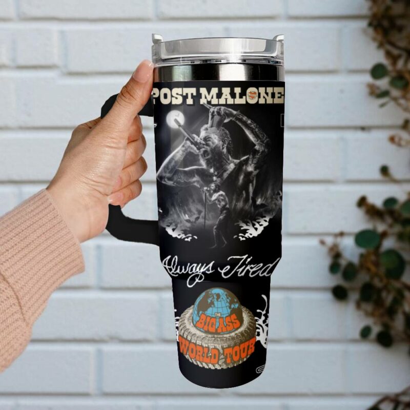 Post Malone Music Custom Stanley Quencher 40oz Stainless Steel Tumbler With Handle - Threewoofs - Image 4