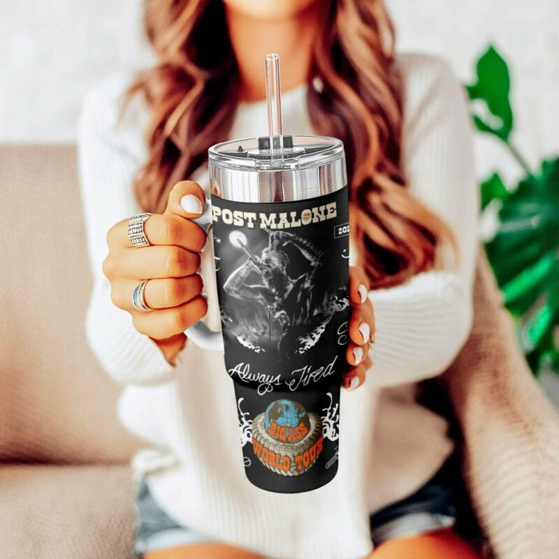 Post Malone Music Custom Stanley Quencher 40oz Stainless Steel Tumbler With Handle - Threewoofs - Image 5