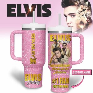 Elvis Presley Music Custom Stanley Quencher 40oz Stainless Steel Tumbler With Handle - Threewoofs