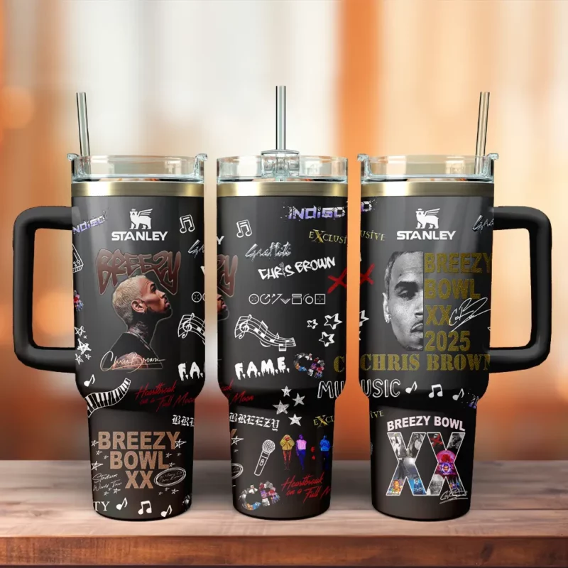 Chris Brown Tour 2025 Music Custom Stanley Quencher 40oz Stainless Steel Tumbler With Handle - Threewoofs - Image 3
