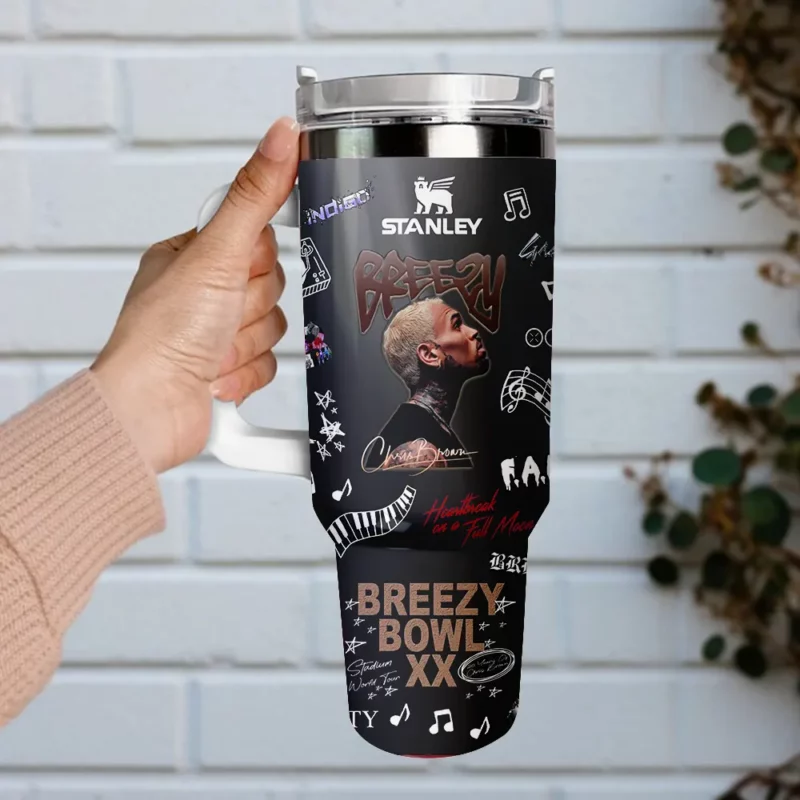 Chris Brown Tour 2025 Music Custom Stanley Quencher 40oz Stainless Steel Tumbler With Handle - Threewoofs - Image 2