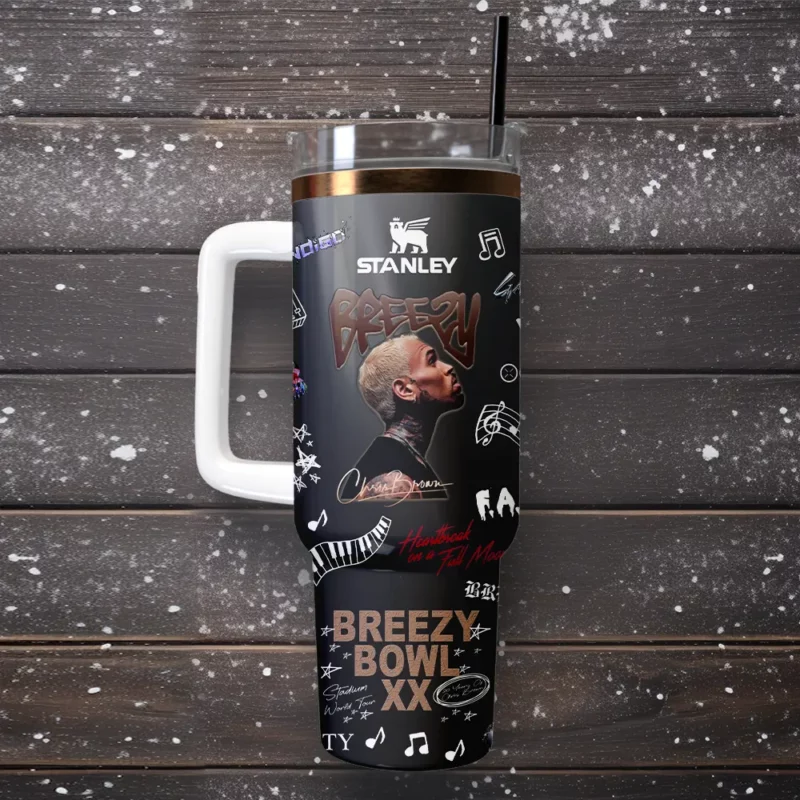 Chris Brown Tour 2025 Music Custom Stanley Quencher 40oz Stainless Steel Tumbler With Handle - Threewoofs - Image 5