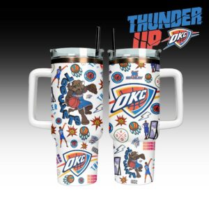 Oklahoma City Thunder NBA Custom Stanley Quencher 40oz Stainless Steel Tumbler With Handle - Threewoofs