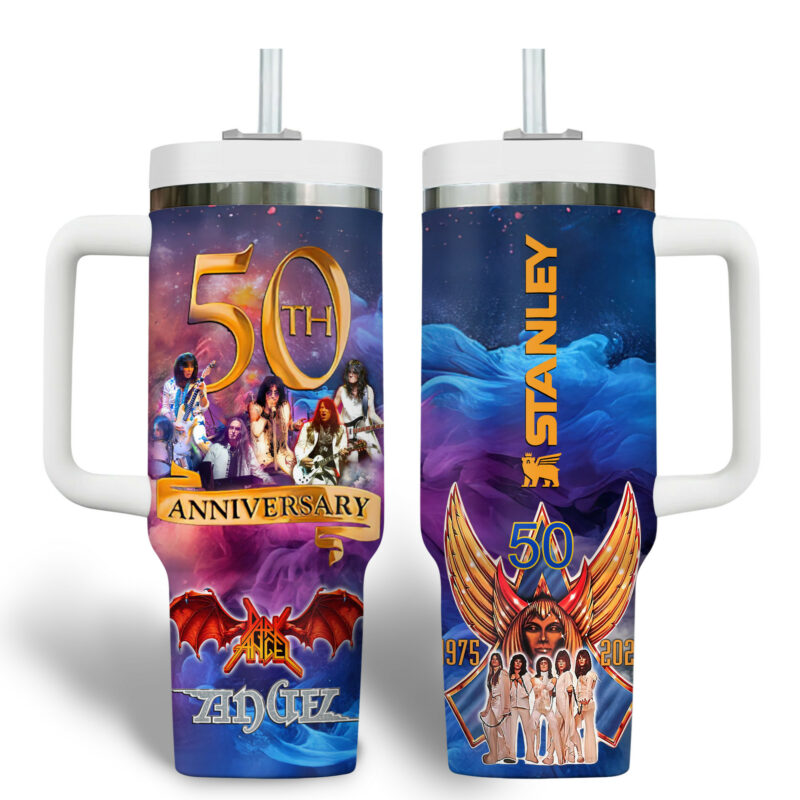 Angel x Helluva Band Music Custom Stanley Quencher 40oz Stainless Steel Tumbler With Handle - Threewoofs - Image 2