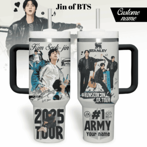 Jin BTS Music Custom Stanley Quencher 40oz Stainless Steel Tumbler With Handle - Threewoofs