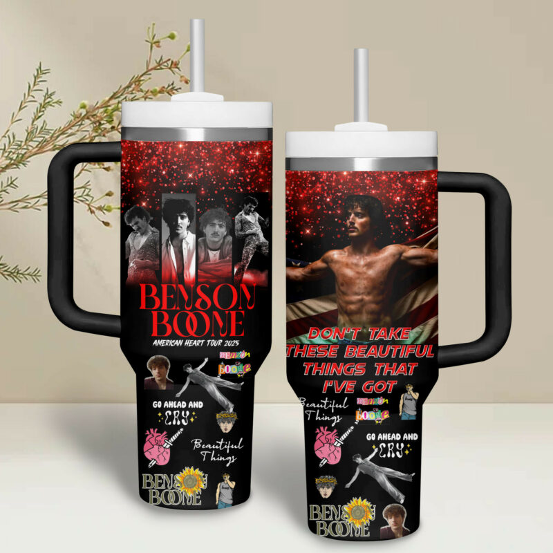 Benson Boone Music Custom Stanley Quencher 40oz Stainless Steel Tumbler With Handle - Threewoofs - Image 2