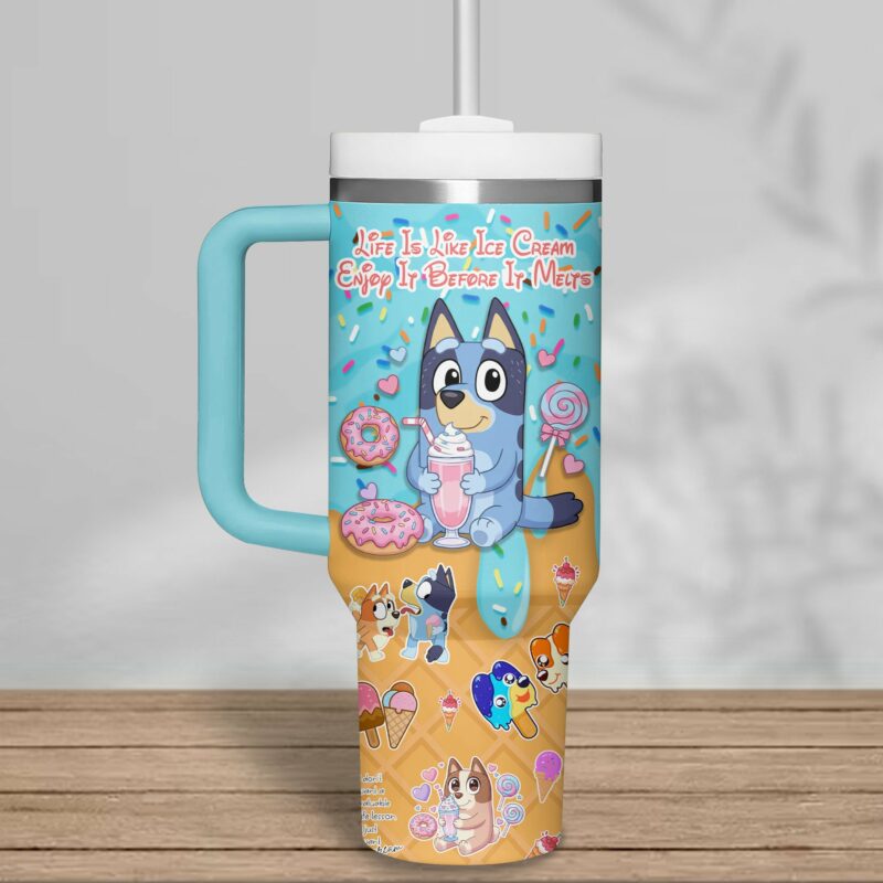 Bluey Cartoon Custom Stanley Quencher 40oz Stainless Steel Tumbler With Handle - Threewoofs - Image 3