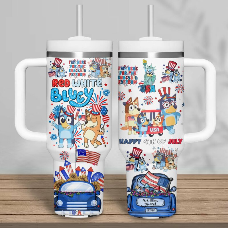 Bluey Cartoon Custom Stanley Quencher 40oz Stainless Steel Tumbler With Handle - Threewoofs - Image 2
