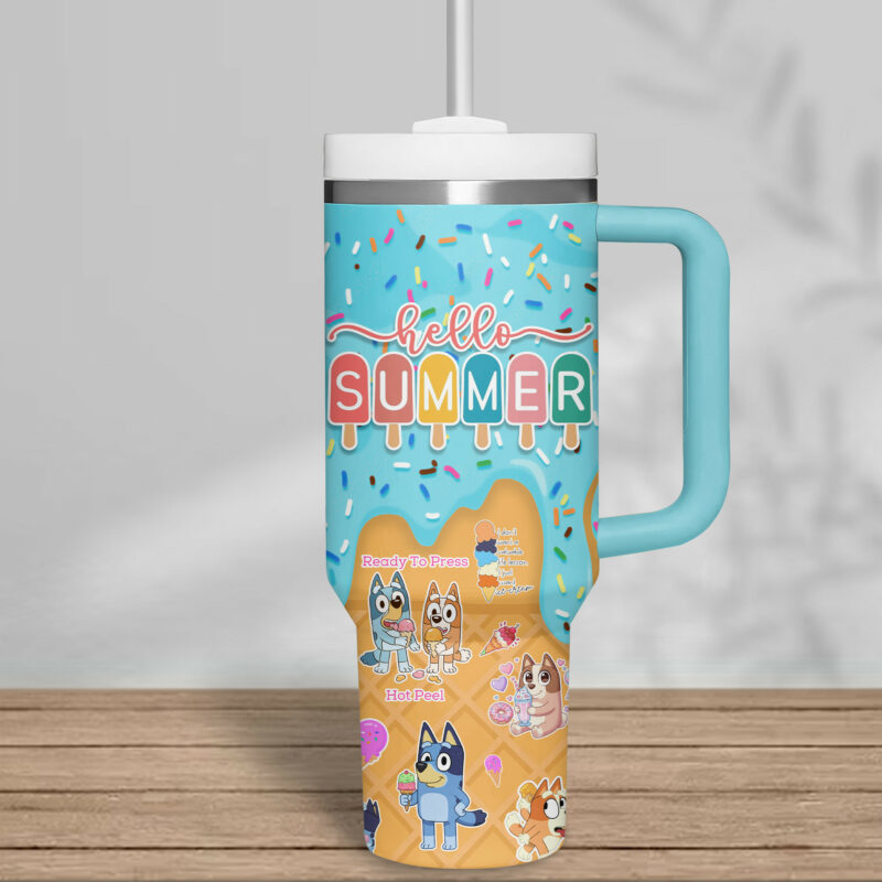 Bluey Cartoon Custom Stanley Quencher 40oz Stainless Steel Tumbler With Handle - Threewoofs - Image 4