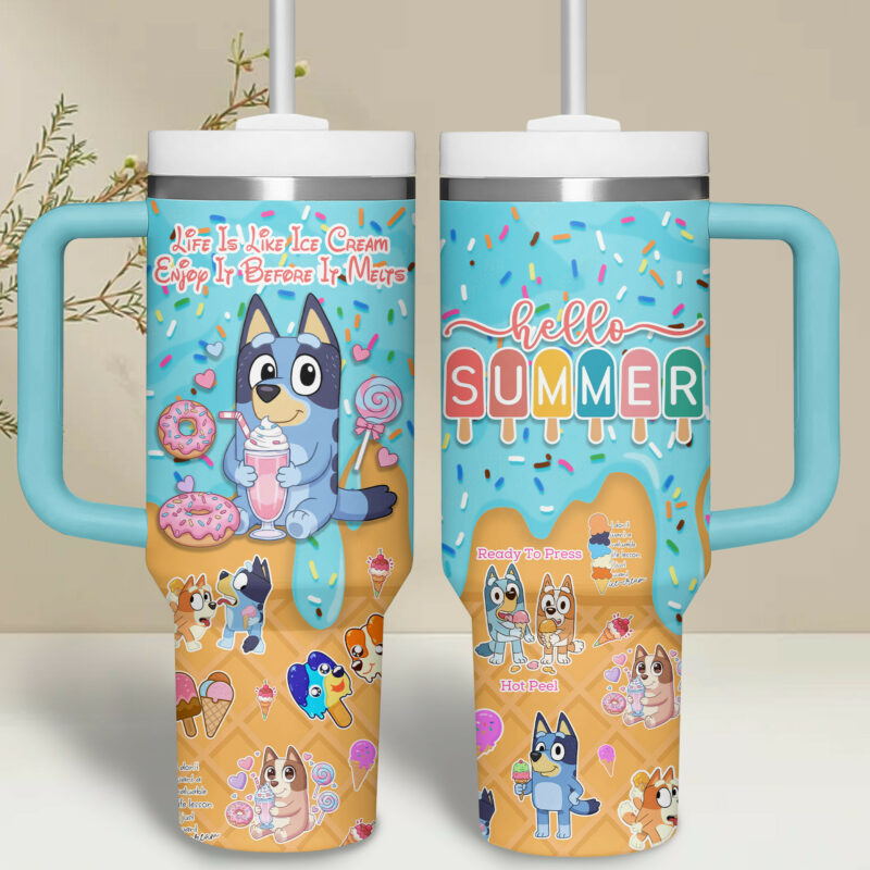 Bluey Cartoon Custom Stanley Quencher 40oz Stainless Steel Tumbler With Handle - Threewoofs - Image 2