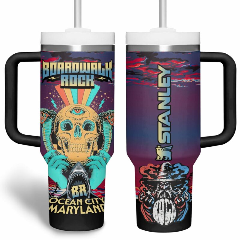 Boardwalk Rock Music Custom Stanley Quencher 40oz Stainless Steel Tumbler With Handle - Threewoofs - Image 4