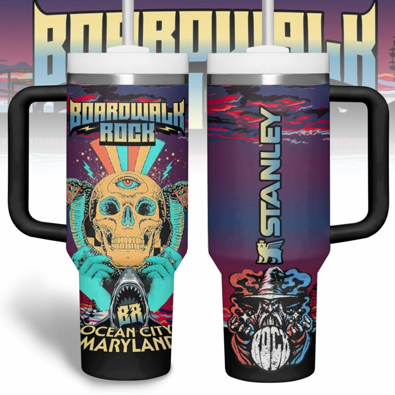 Boardwalk Rock Music Custom Stanley Quencher 40oz Stainless Steel Tumbler With Handle - Threewoofs
