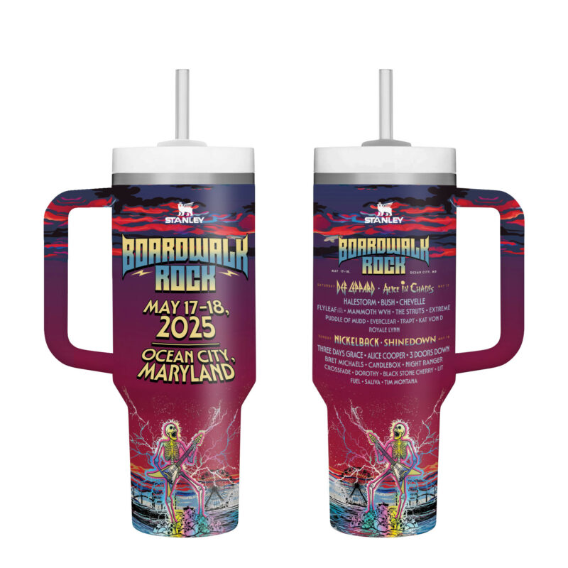 Boardwalk Rock Music Custom Stanley Quencher 40oz Stainless Steel Tumbler With Handle - Threewoofs - Image 2