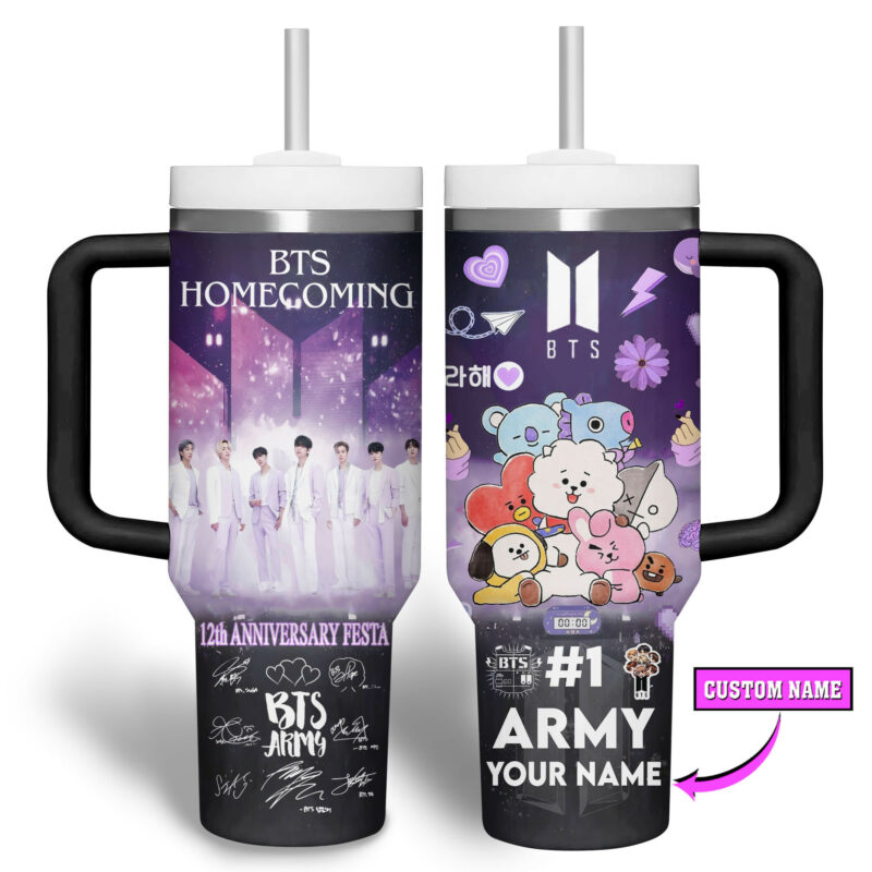 BTS Music Custom Stanley Quencher 40oz Stainless Steel Tumbler With Handle - Threewoofs - Image 4
