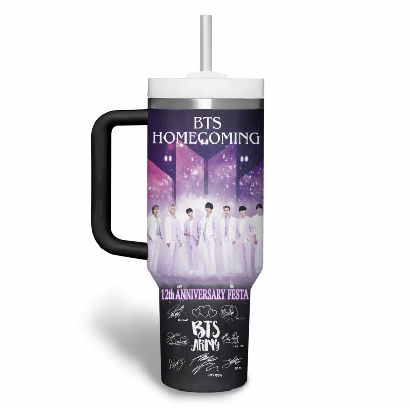 BTS Music Custom Stanley Quencher 40oz Stainless Steel Tumbler With Handle - Threewoofs - Image 2