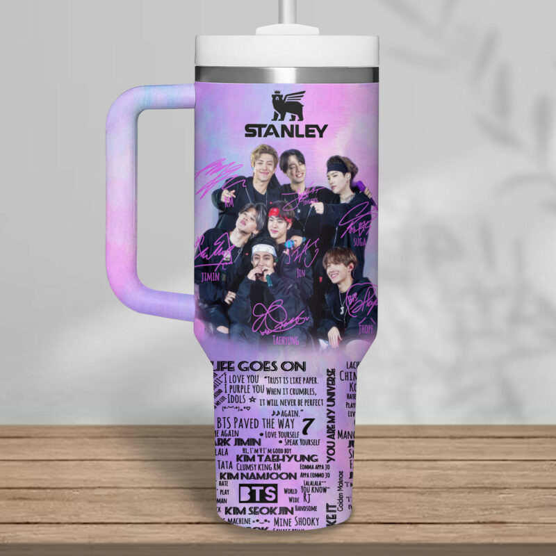 BTS Music Custom Stanley Quencher 40oz Stainless Steel Tumbler With Handle - Threewoofs - Image 4
