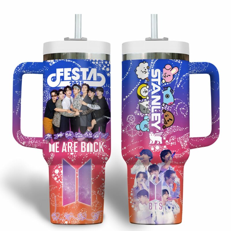 BTS Music Custom Stanley Quencher 40oz Stainless Steel Tumbler With Handle - Threewoofs - Image 2