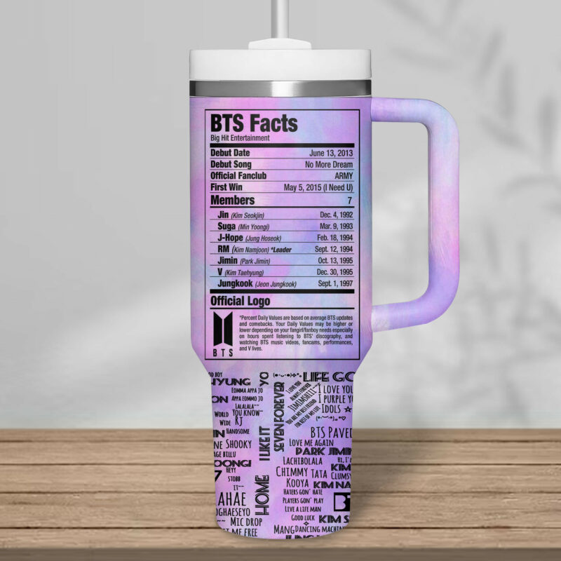 BTS Music Custom Stanley Quencher 40oz Stainless Steel Tumbler With Handle - Threewoofs - Image 3