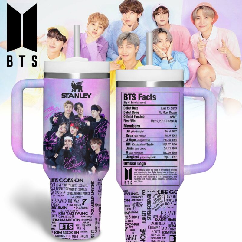 BTS Music Custom Stanley Quencher 40oz Stainless Steel Tumbler With Handle - Threewoofs