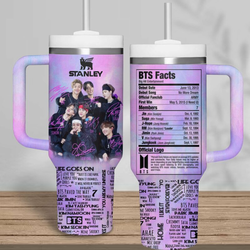BTS Music Custom Stanley Quencher 40oz Stainless Steel Tumbler With Handle - Threewoofs - Image 2