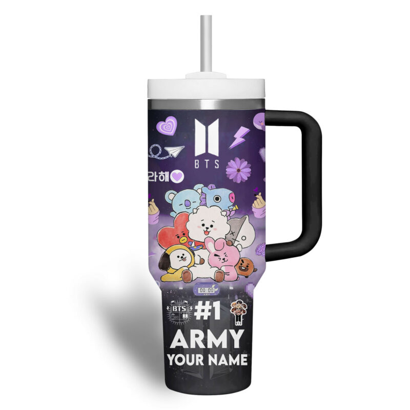 BTS Music Custom Stanley Quencher 40oz Stainless Steel Tumbler With Handle - Threewoofs - Image 3