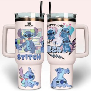Lilo & Stitch Cartoon Custom Stanley Quencher 40oz Stainless Steel Tumbler With Handle - Threewoofs