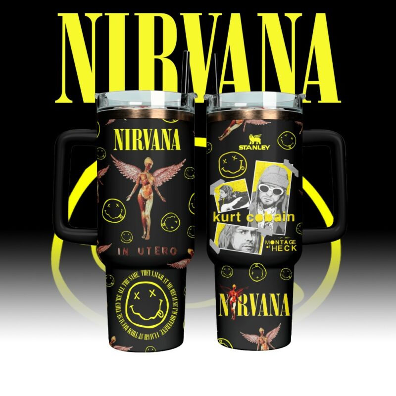 Nirvana Band Music Custom Stanley Quencher 40oz Stainless Steel Tumbler With Handle - Threewoofs