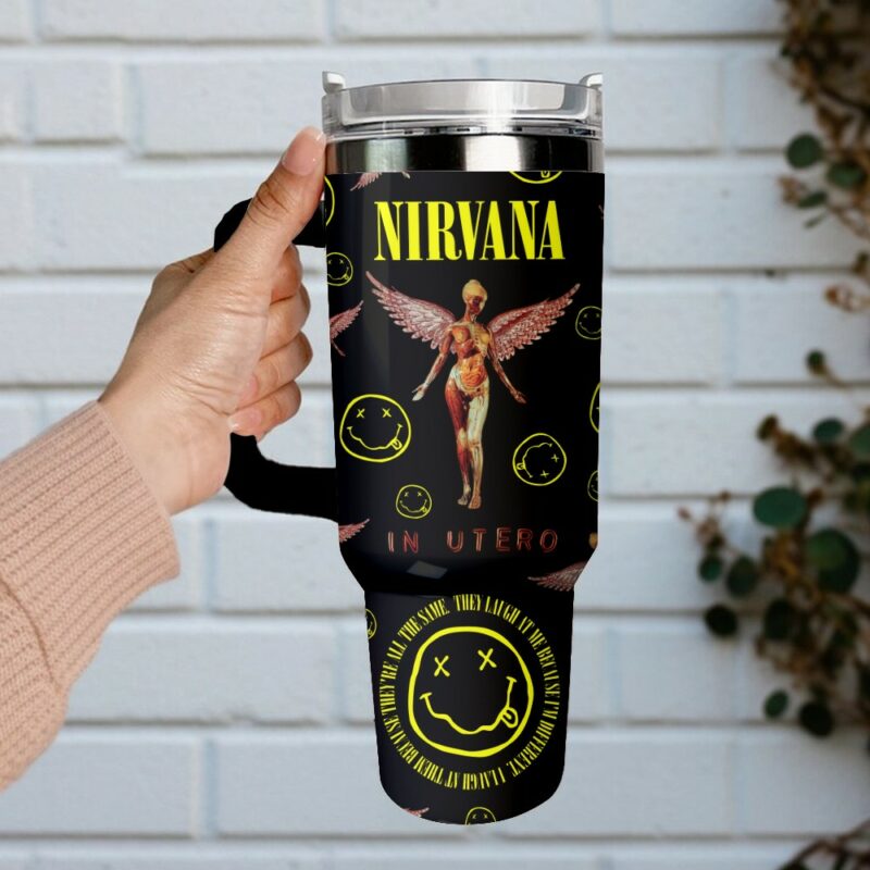 Nirvana Band Music Custom Stanley Quencher 40oz Stainless Steel Tumbler With Handle - Threewoofs - Image 2