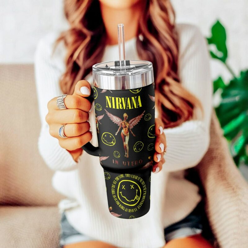 Nirvana Band Music Custom Stanley Quencher 40oz Stainless Steel Tumbler With Handle - Threewoofs - Image 3