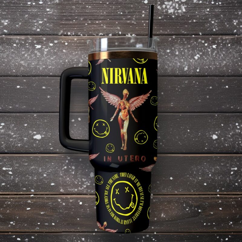 Nirvana Band Music Custom Stanley Quencher 40oz Stainless Steel Tumbler With Handle - Threewoofs - Image 4