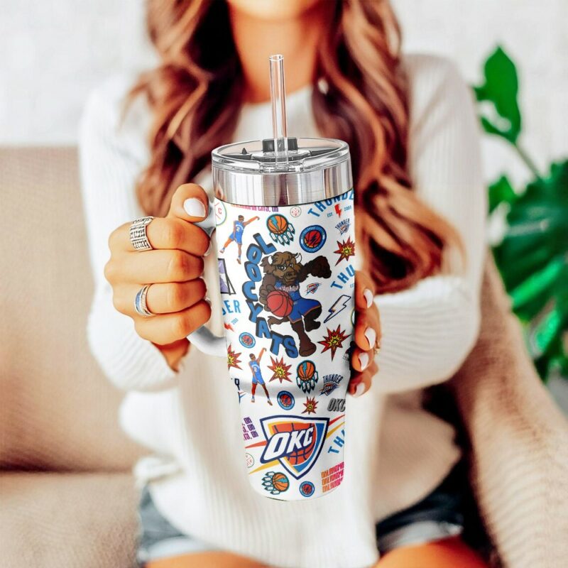 Oklahoma City Thunder NBA Custom Stanley Quencher 40oz Stainless Steel Tumbler With Handle - Threewoofs - Image 2